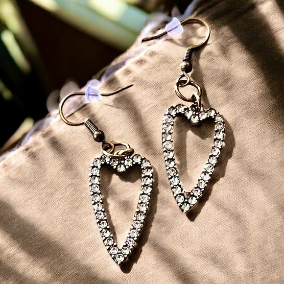 Bronze Heart-Shaped Rhinestone Earrings Boho - Picture 8 of 17